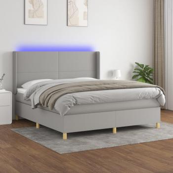 Colchón de cama box spring con muelles y tela LED gris claro 180x200 cm