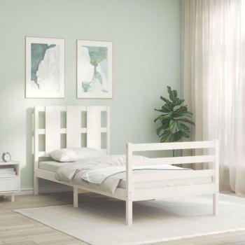 Cabecero de cama individual blanco de madera maciza