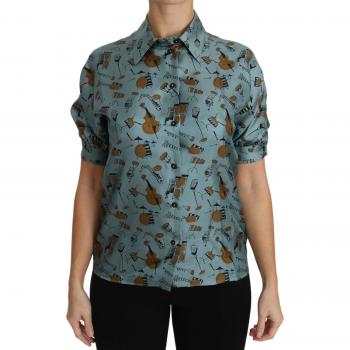 Dolce & Gabbana Multicolor Musical Instruments Silk Short Sleeve Shirt - IT42|M