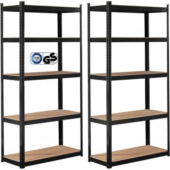 AREBOS Estantería Metálica 2x - Almacenaje 180 x 90 x 30 cm - Capacidad de carga 875 kg - Incluye 5 Baldas - Color Negro