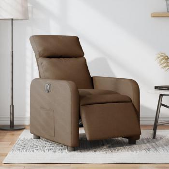 Sillón reclinable eléctrico de tela en color gris claro, gris oscuro, negro y marrón - Sillón cómodo para dormitorio y sala de estar, tipo sofá relax