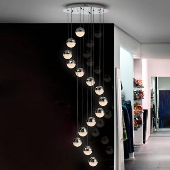 Lámpara colgante LED Schuller Valencia Sphere 14 luces cromo con control por app y dimmer, diámetro 50 cm