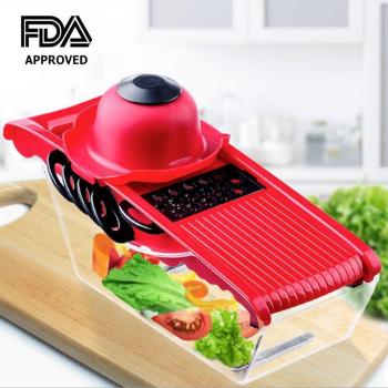 Mandolina Vegetable Slicer - 5 en 1 Vegetable Slicer Multi, rallador mandolina profesional para el corte - corte o rebanar verduras fruta rápida y uniformemente Best Vegetable Slicer Cortador con 5 cuchillas intercambiables diferentes, empuje la segurida