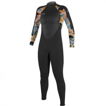 O'Neill Wetsuits Traje Neopreno Manga Larga 4/3mm con Cremallera Trasera Epic para Mujer - Color Negro/Naranja/Rosa - Talla US 8