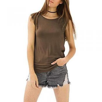 trueprodigy Casual Mujer Marca Camiseta De Tirantes Basico Ropa Retro Vintage Rock Vestir Moda Cuello Redondo Sin Manga Slim Fit Designer Fashion Top, Colores:Olive, Tamaño:L