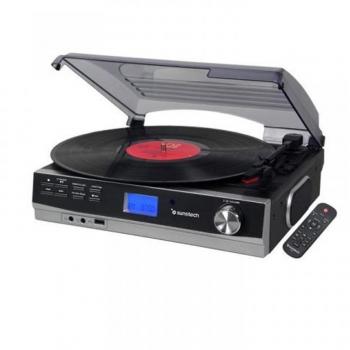 Tocadiscos Sunstech PXR23 Negro con Bluetooth, Radio FM y Conversor a MP3
