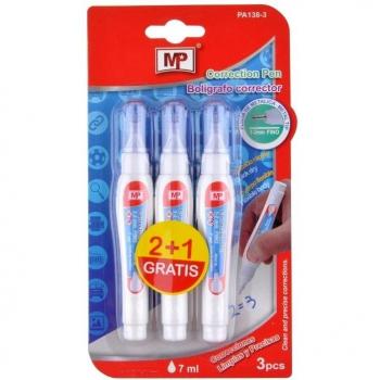 MP PA138-3, Lápices Correctores Líquido para Escritura de Secado Rápido, Pack de 3