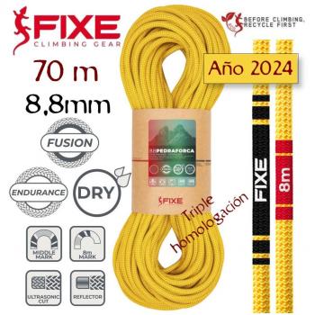 Cuerda Pedraforca 8.8mm FULL DRY Fusion (Yellow) - Triple homologación - 70m - Fixe
