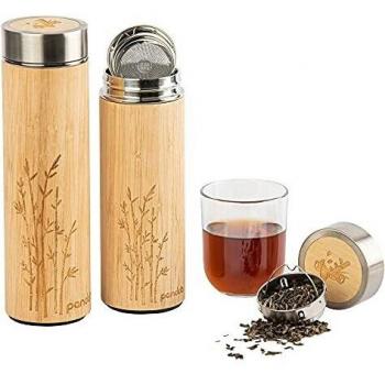 Pandoo 480ml Stainless Steel and Bamboo Thermal Cup with Tea Infuser