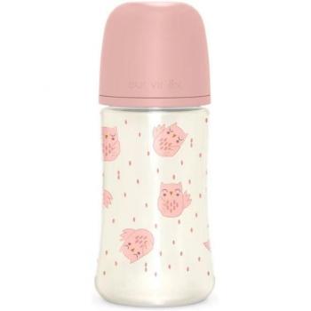 Suavinex Bonhomia 270ml Silicone Baby Bottle with Medium Flow Teat - Pink Owl