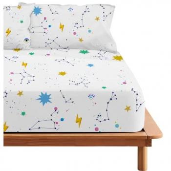 Sábana Bajera Ajustable Cosmos Multicolor 100% Algodón 140 x 200 cm con 175 Hilos para Cama de 135/140