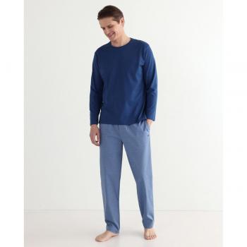 Conjunto pijama de hombre de algodón con pantalón jacquard azul - Roberto Verino