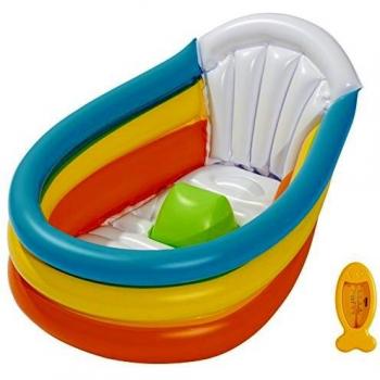 BESTWAY 51134 - Bañera Hinchable Infantil Up, In & Over Squeaky 76x48x33 cm con Termómetro Fácil de Inflar y Desinflar con Respaldo y Tope en la Base