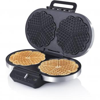 Petra Electric WA 25.34 - Gofrera doble de acero inoxidable, 10 gofres con forma de corazón, termostato, 1200 W, color gris