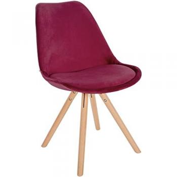 Silla de Comedor Sofia Tapizada en Terciopelo Burdeos con Base de Madera Natural (Redonda)