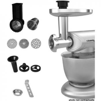 H.Koenig AC8 Stand Mixer para KM80S AC8-Juego de Accesorios para Robot de Cocina multifunción, Color Plateado, Acero Inoxidable, plástico
