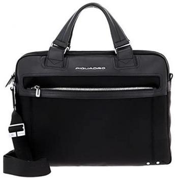 Piquadro CA3339LK2/N, Maletín con 2 Asas, 2 Compartimentos de Piel y Tela Unisex Adulto, Schwarz_Schwarz