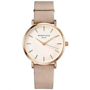 Rosefield Reloj Mujer The West Village de Oro Rosa: Caja de Reloj Redonda de 33 mm con Esfera de Reloj Blanca y Correa Rosa Suave - WSPR-W73