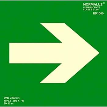 Señal Luminiscente RD10100 Flecha Derecha 22,4x22,4cm Clase B PVC 0,7mm Evacuación Homologada