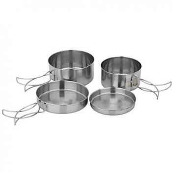 OUTDOOR FREAKZ Juego de Cazos y Sartenes de Acampada de Acero Inoxidable, Utensilios de Cocina