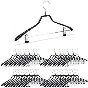 Set de 40 Perchas Antideslizantes con Pinzas de Metal y PVC, 42 cm, Color Negro