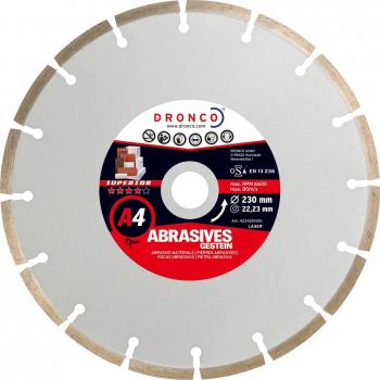 Dronco A4-230 Discos de Diamante, A4, Materiales Abrasivos, Antes 1176, 230 Mm Diámetro, 2.4 Mm Espesor, Eje Diámetro 22.23 Mm