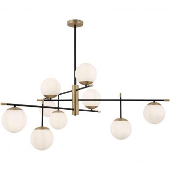 Lámpara colgante Maytoni Nostalgia, 9 luces, negro dorado con esferas de vidrio blanco