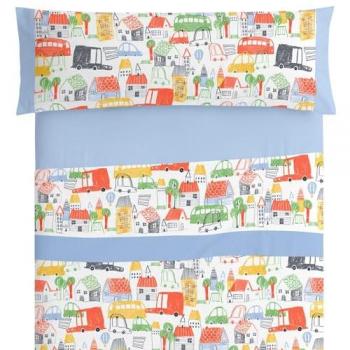 Juego de sábanas infantiles Burrito Blanco 178 Azul, poliéster y algodón, fácil planchado