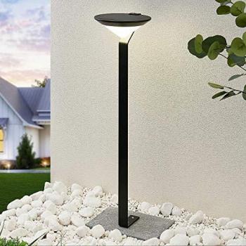 Lindby Clamor bolardo luminoso solar LED con sensor, lámpara solar moderna en negro hecha de aluminio, 1 llama
