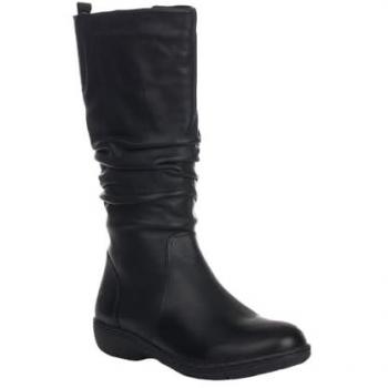 Botas Planas de Mujer KangaROOS en Piel Negra con Cremallera Lateral - Hasta la Rodilla - Estilo Casual para Invierno - Modelo 710-11