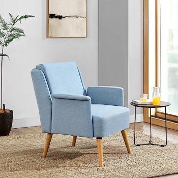 Sillón tapizado Edling de madera contrachapada y madera, 83 x 73 x 75 cm - Azul claro