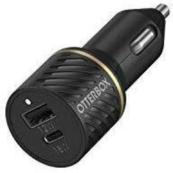 OtterBox Cargador Robusto para Coche Dos Puertos de Carga Rápida, USB A 12W + USB C 18W PD - Negro