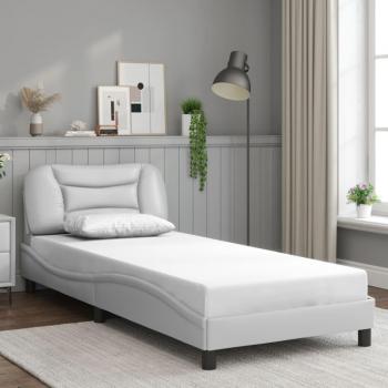 Cama con cabecero de cuero sintético blanco 90x190 cm