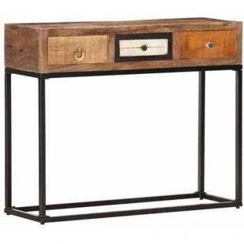 Mesa consola de madera maciza reciclada dorado 90x30x75 cm