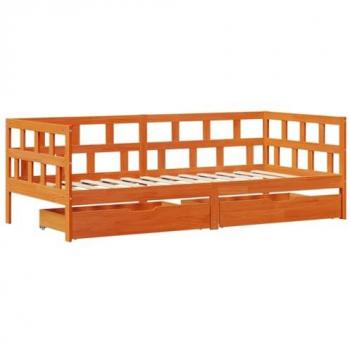 Sofá cama con cajones sin colchón 90x190 cm madera maciza de pino marrón cera