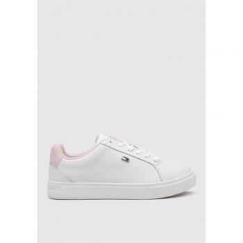 Tommy Hilfiger Women's White Lace-Up Sneakers with Contrast Details - EU37/US7/Ecru/Whimsy Pink