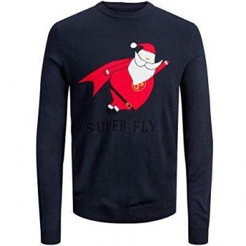 Maglia Jack & Jones Snowman Uomo BLU Girocollo con Stampa natalizia santaclaus 12142999