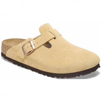 BIRKENSTOCK Boston Latte Cream Suede Leather Clogs - Female, Beige Suede, Size: 9 US