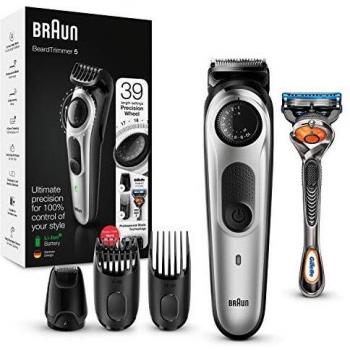 Braun Recortadora de Barba con Gillette Fusion 5 ProGlide Maquinilla de Afeitar Hombre, 2 Cabezales y 39 Ajustes de Longitud, Cuchillas Afiladas de Larga Duración, BT 5265, Color Negro/Plateado