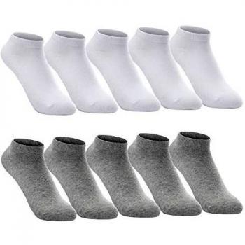 FALARY Calcetines DeportivosTobilleros hombre mujer 10 Pares Cortos Calcetin Algodon Gris Blanco 3942