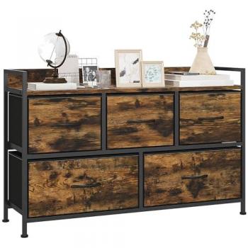 Cajonera de Tela HOMCOM con 5 Cajones Plegables y Marco de Acero Estilo Industrial para Salón Recibidor Dormitorio, Dimensiones 98x29x63 cm, Color Marrón Rústico