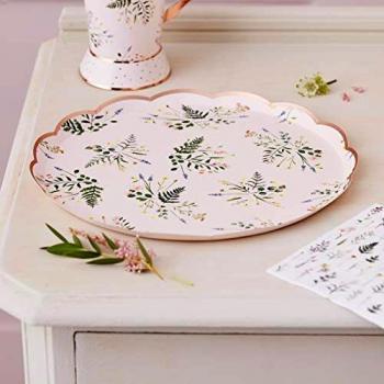 Ginger Ray Platos de papel para fiesta de té de la tarde con papel de oro rosa, paquete de 8 unidades Let's ParTea