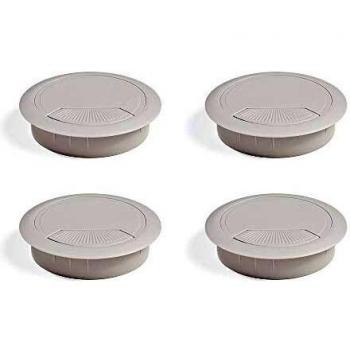 EMUCA - Pasacables de Mesa Circular Ø80mm de plástico Gris, Tapa pasacables encastrable en Mesa de Oficina/Escritorio, Lote de 4