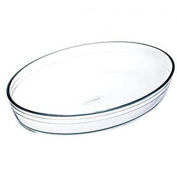 Fuente para horno ovalada de vidrio templado 30 x 21 x 7 cm, apta para horno, microondas, congelador y lavavajillas, capacidad de 2.4 litros