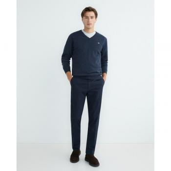 Jersey de hombre Gant de lana de oveja muy fina con cuello pico - Marino - Talla M