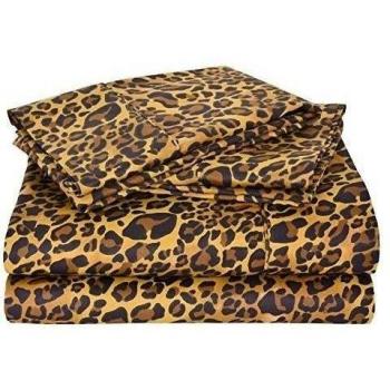 British elección de lino algodón egipcio 500-thread-count satén funda de edredón & pillowcoase., Estampado de leopardo, suelto