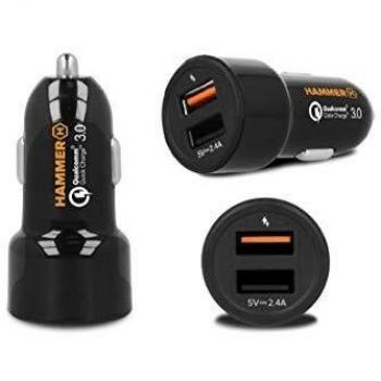 Cargador de Coche 30W 2x USB Mediatek Pump Express Negro