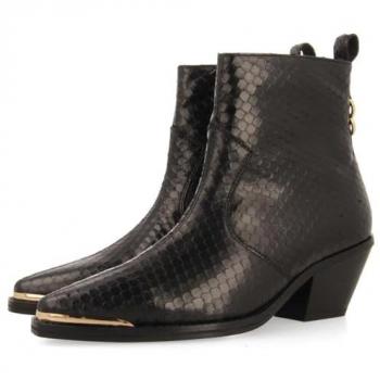 Gioseppo Smyrna Black Leather Cowboy Ankle Boots for Women