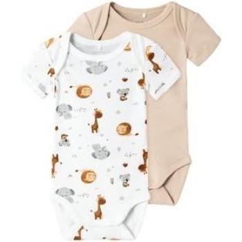 Body de manga corta para bebés Name It, 2 unidades, diseño animal, colores beige y blanco brillante