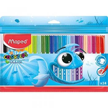 Maped - Rotuladores de Colores para Niños - Color's Peps Ocean's - 24 Rotuladores con Punta Media - Tinta Lavable - Ideal para Dibujar y Colorear - Variedad de Colores